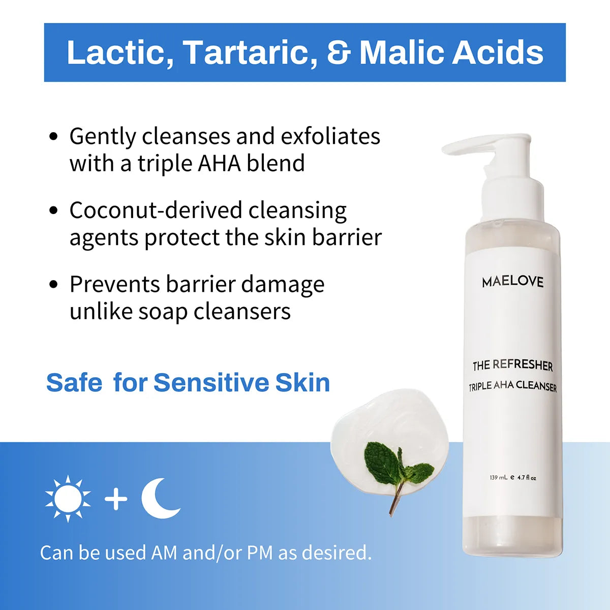 Refresher Cleanser, Foaming Face Wash Cleanser with Triple AHAs